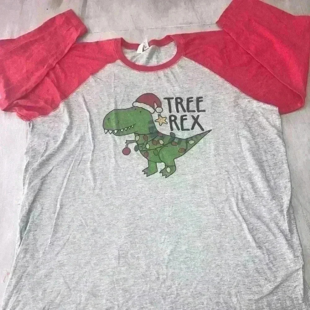 Christmas Holiday Dinosaur Tee Baseball Tee Size 2XL Funny Christmas Tee
